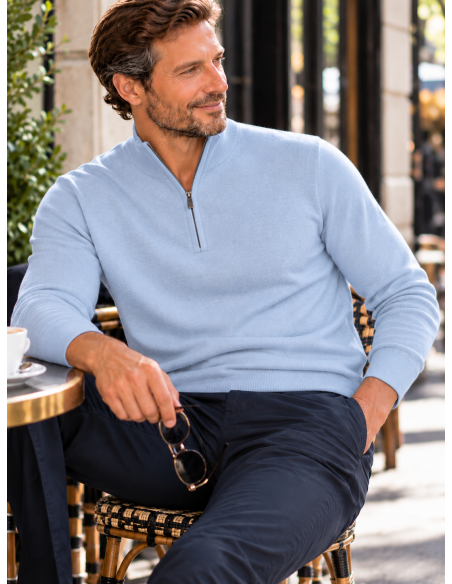 Pull Homme Col zippé Laine/Cachemire, divers coloris | Matière Noble