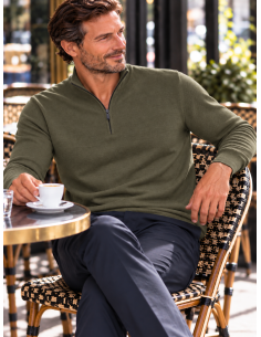 Pull Homme Col zippé Laine/Cachemire, divers coloris | Matière Noble