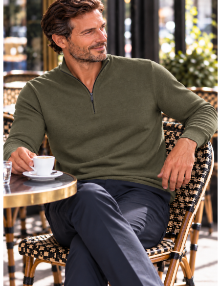 Pull Homme Col zippé Laine/Cachemire, divers coloris | Matière Noble