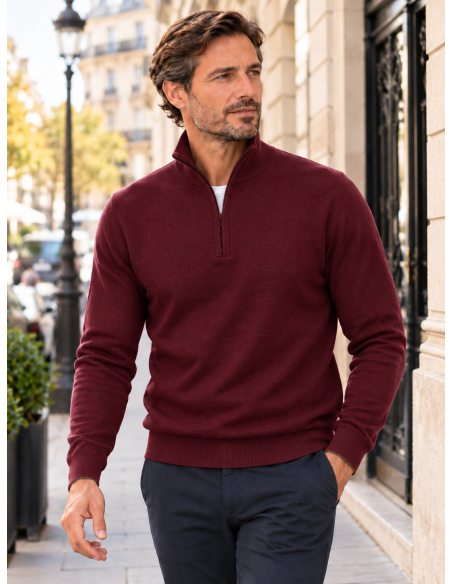 Pull Homme Col zippé Laine/Cachemire, divers coloris | Matière Noble