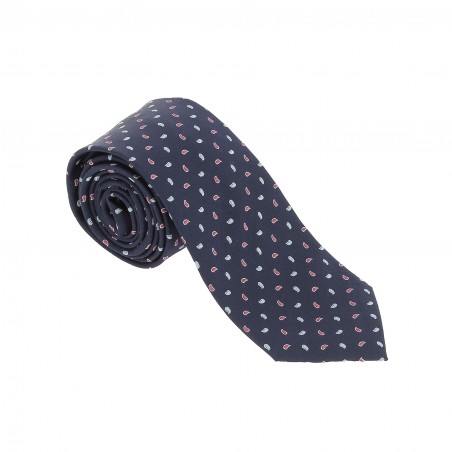 CRAVATE CAFE COTON BLEU MARINE  ET MOTIFS KINGSTON 1