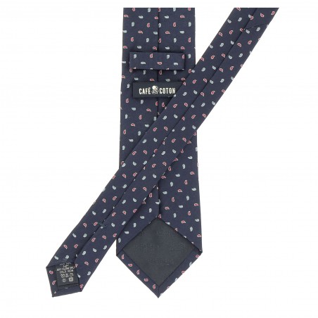 CRAVATE CAFE COTON BLEU MARINE  ET MOTIFS KINGSTON 1