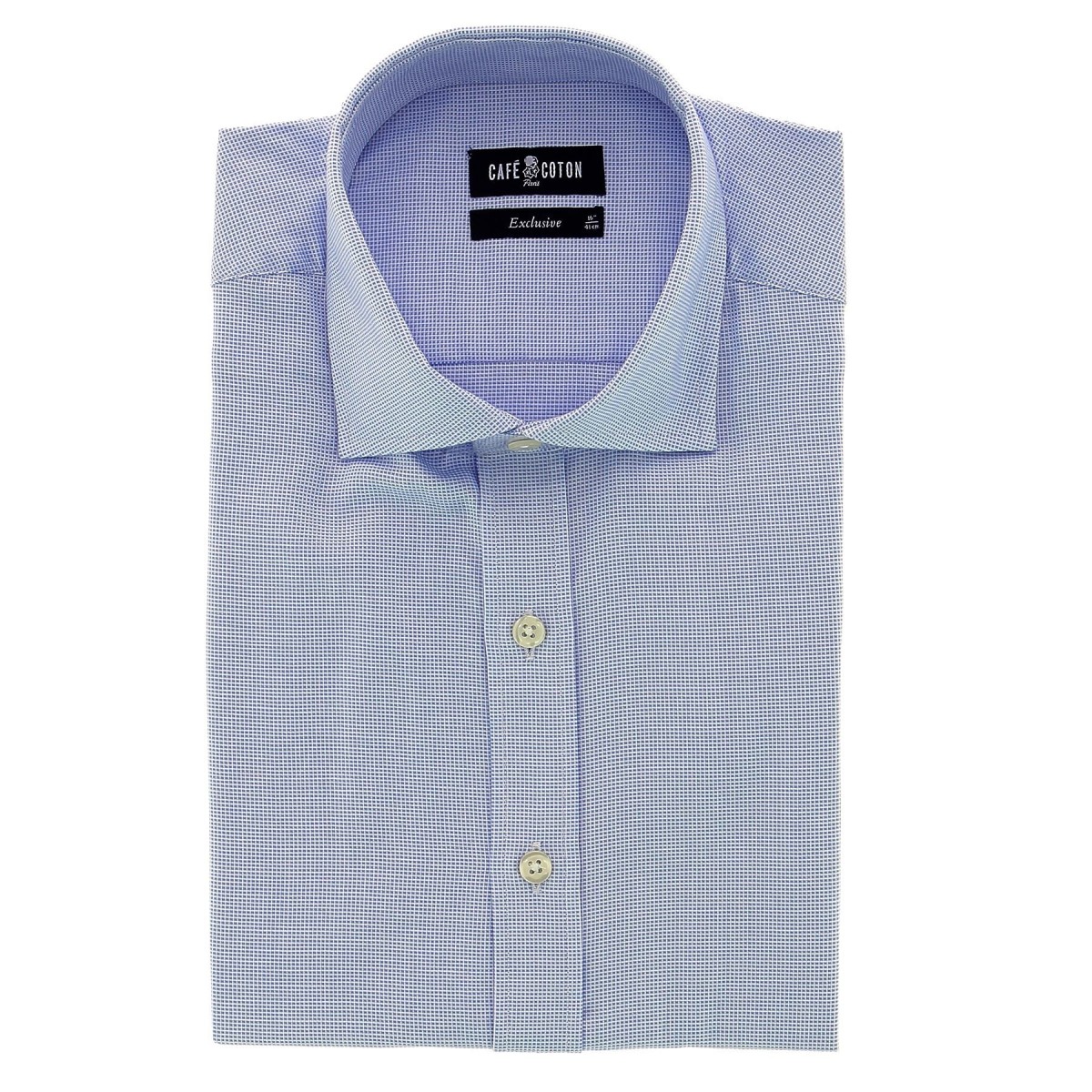 CHEMISE CAFE COTON EXCLUSIVE BLEU CIEL NATTE 3 SLIM FIT