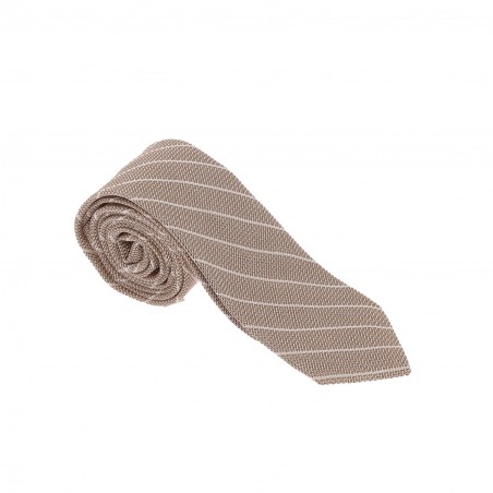 CRAVATE FACONNABLE RAYURE BIEGE/CAFE