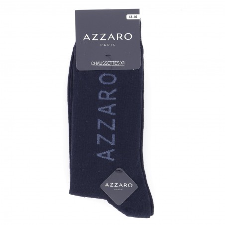 Chaussettes azzaro mi- hautes lot de trois paires logo, bleu marine pour homme,