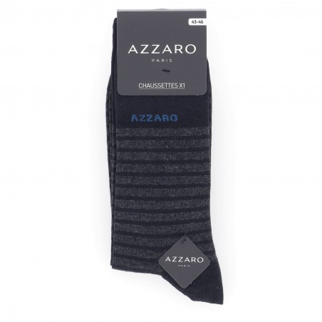 Chaussettes mi- hautes lot de trois paires à rayures larges  gris marine noir pour homme.