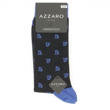 Chaussettes mi- hautes lot de trois paires avec logo Azzaro bleu marine noir gris pour homme,