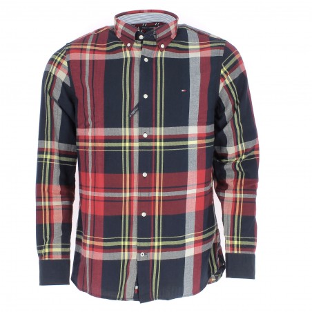 CHEMISE TOMMY HILFIGER A CARREAUX MANCHES LONGUES BLEU MARINE ET ROUGE