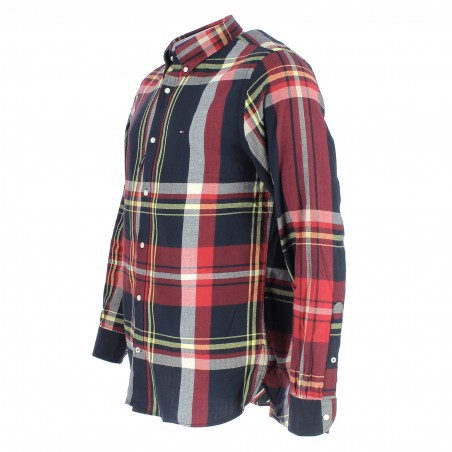 CHEMISE TOMMY HILFIGER A CARREAUX MANCHES LONGUES BLEU MARINE ET ROUGE