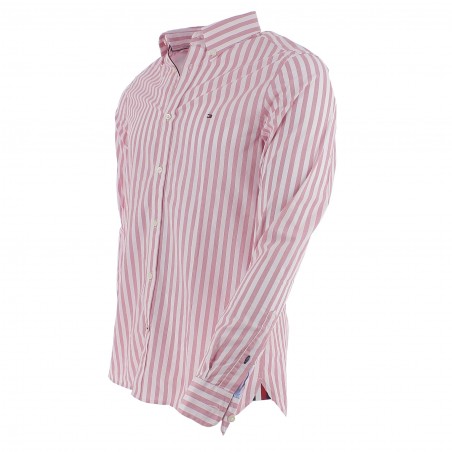 CHEMISE TOMMY HILFIGER COTON STRETCH THFLEX ROSE ET BLANCHE