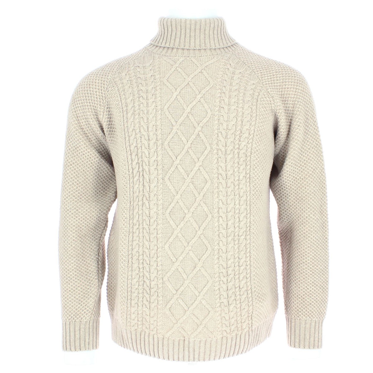 TRES GROS PULL LAINE BEIGE COL ROULE