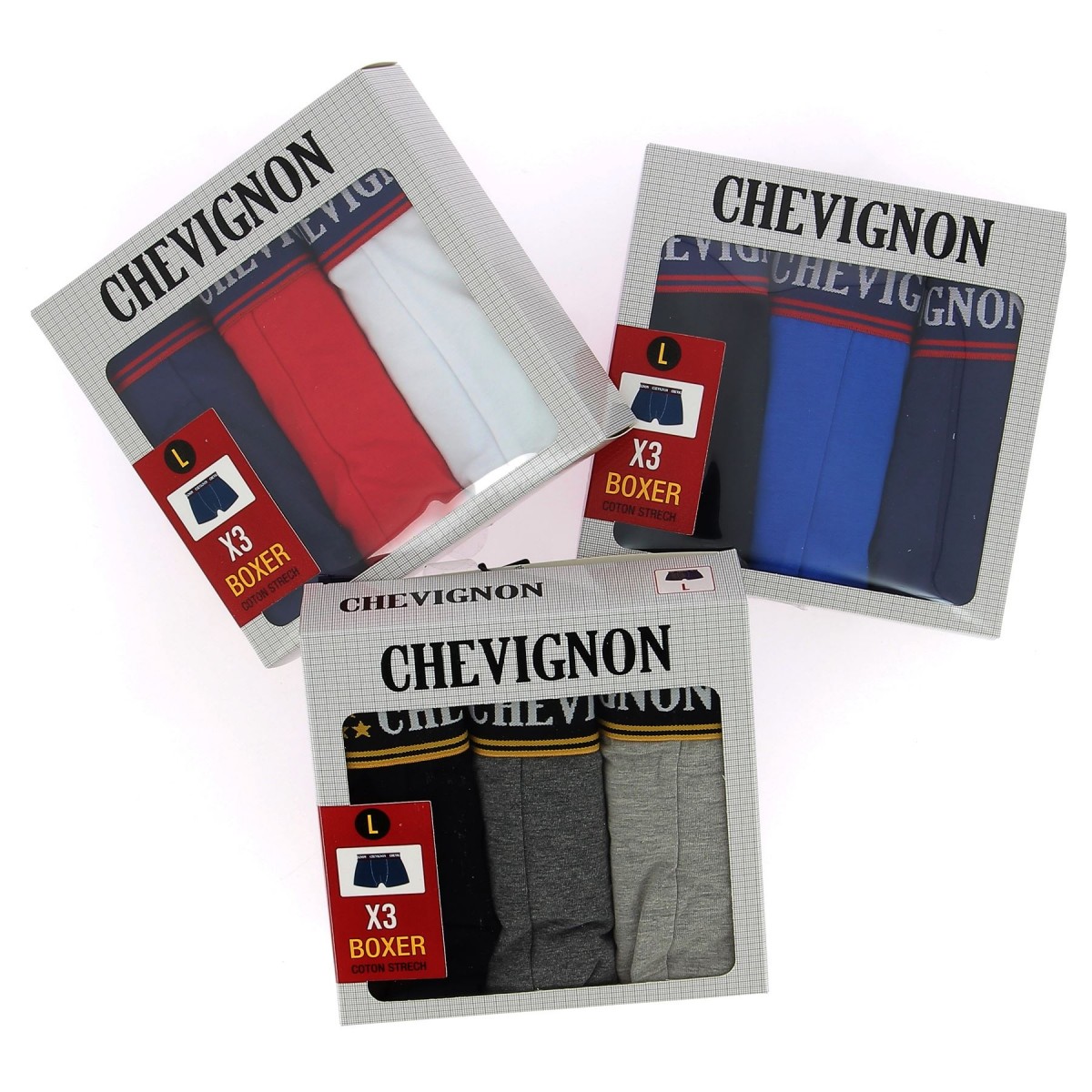 Boxer Chevignon PACK DE 3 : anthracite, gris, noir - Matiere-noble 14.90€