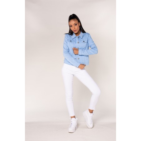 Veste toile cintrée bleu ciel Nina Carter - Matière noble