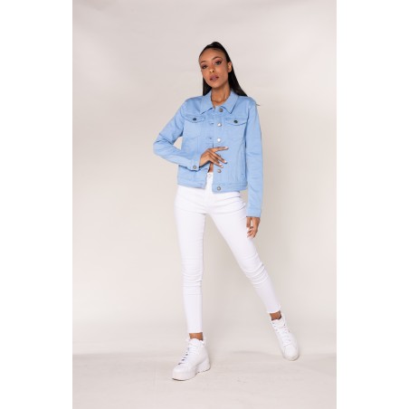 Veste toile cintrée bleu ciel Nina Carter - Matière noble