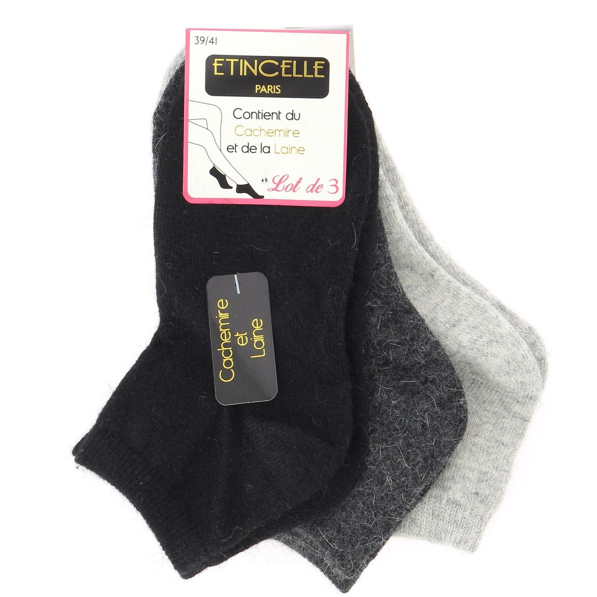 Socquettes femme cachemire, laine pack 3 - Matière-noble 9,99€