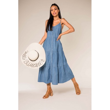 Robe Courte En Jean Bleu Marine Fascinate Fashion - Bretelles Réglables - Taille Medium/Large - Occasion Très Bon état
